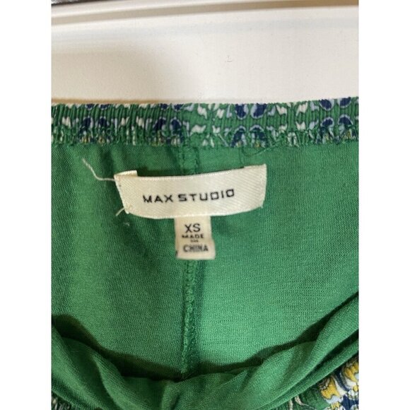 Max Studio Women's Green Floral Chiffon Smocked Waist Lined Skirt XS 90s Y2K - Picture 2 of 4